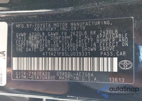 2020 Toyota Avalon Xle from USA, damaged, VIN 4T1AZ1FB5LU039331